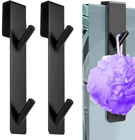 ZARADU 2 Pièces Crochet de Douche En Acier Inoxydable,Crochet pour Paroi de Douche,Crochets Porte de Bains Sans Perçage,Accroche Serviette Salle de Bain,pour Suspendre Set de Douche,Serviette(Noir)
