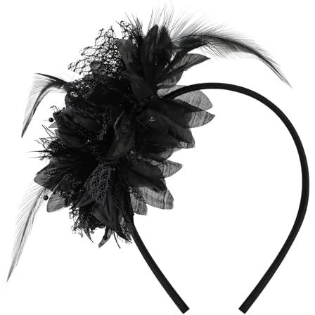 MWOOT Diadema de Plumas con Flores Artificiales, 1920S Tocados de Plumas para el Pelo, Negro Fascinator Retro para Mujeres, Accesorios Cabello para Cóctel Boda Fiesta del Té Decoración