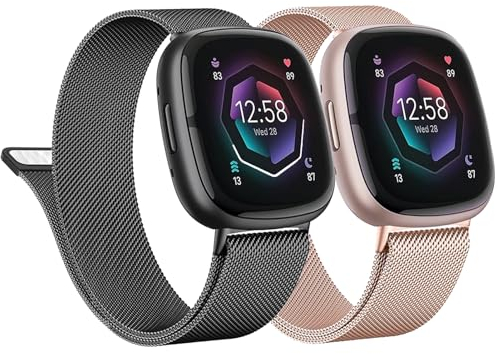 2 pezzi Cinturino in Metallo Compatibile con Fitbit Versa 4/Versa 3/ Sense 2,Cinturini di Ricambio in Metallo Magnetico Bracciale per Fitbit Versa 3/Sense 2/Versa 4 Cinturino milanese Uomo Donna,S
