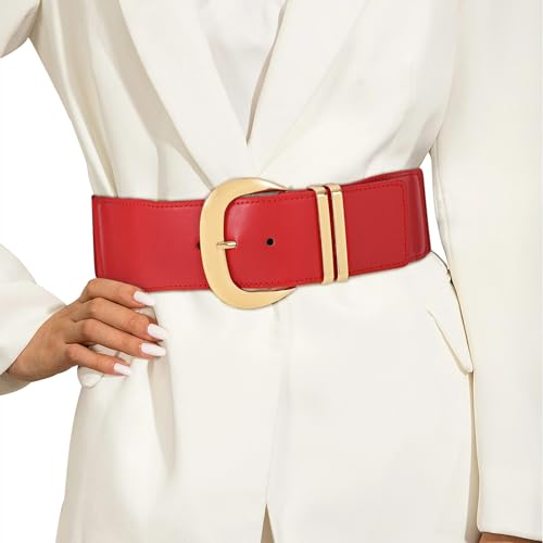 JasGood Damen Breiter Gürtel Elastischer Taillengürtel für Kleider Stretchy Gürtel Hüftgürtel Goldener Schnalle Gürtel für Damen,Rot,80cm