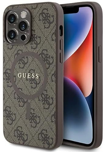 Guess GUHMP14LG4GFRW Hülle für iPhone 14 Pro 6.1 braun hardcase 4G Collection Leather Metal Logo