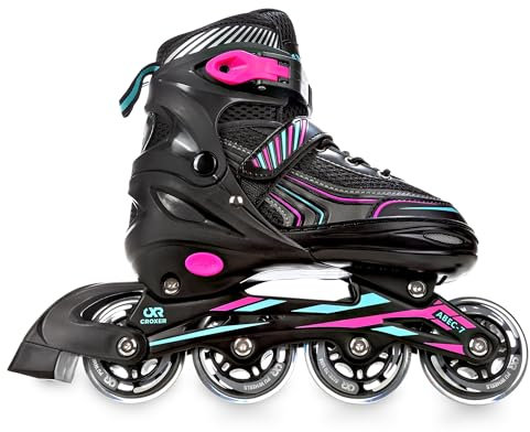 Croxer Verstellbare Inline Skates Rollerskates Optima - Kugellager Carbon Abec7 - SAS -Shock-Absorbing-System- Doppelter Schaum - Vent-System (Mint/Pink, 31-34 (18,5cm-20,5cm))