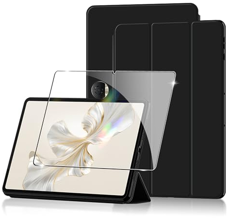 Hülle für Honor Pad 9 2024 12.1 inches Tablette Case Cover+1 Stücks Schutzglas Schutzfolie-Schwarz