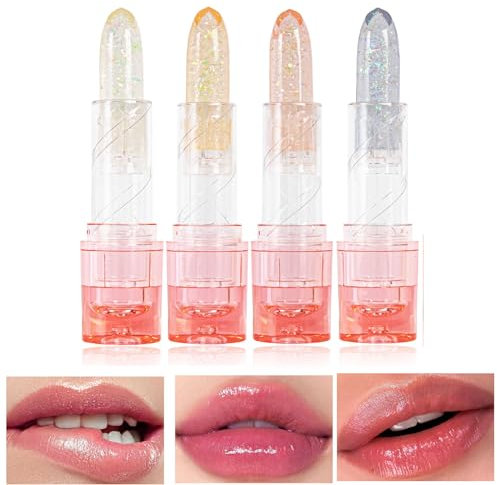 METINFUS Antihaft-Lippenstift, Farbwechsel Lippenbalsam, Lippenbalsam,wasserfester Lipgloss,Lippenpflege Crystal Jelly Lippenstift, Feuchtigkeitsspendende Lippenpflege,Farbe ändert (01#)