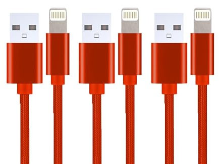 ASD Accessories iPhone Charger Cable 3Pack MFi Certified Fast Charge Lightning to USB Cable Compatible with iPhone 14 Pro Max 13 Pro 12 Pro 11 Pro Max Xs Xr X 8 7 6 Plus 5S SE (Red, 3 Meter (3 pack))