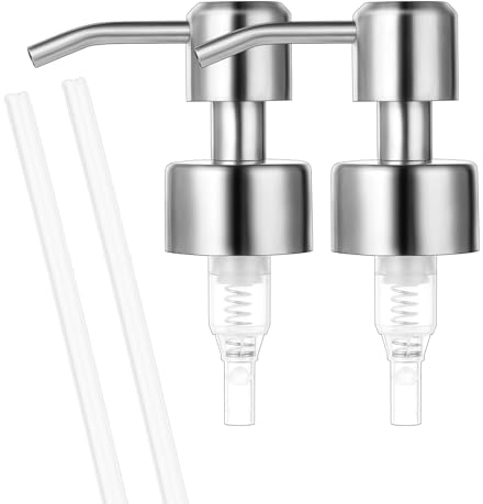 Giantree Stainless Steel Soap Dispenser Replacement Pump, 2Pack Lotion Soap Dispenser Pump Head with 18cm Hose Reusable Rustproof Soap Dispenser Replacement Pump Head 28mm for Kitchen Bathroom(Silver)