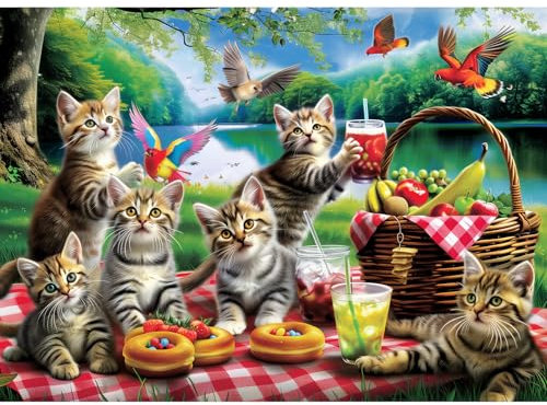 1000 Piece Jigsaw Puzzle for Adults - Picnic Cats - Jigsaw Puzzles Gift for Children and Elderly