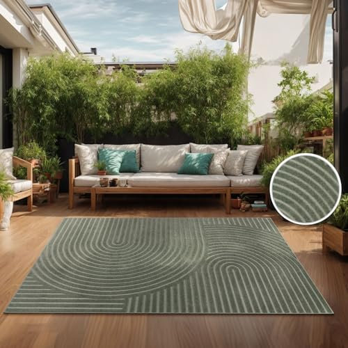 TT Home In-& Outdoorteppich Wetterfest Balkon Schlafzimmer Boho Skandi Regenbogen Motiv Unifarben Geometrische Optik, Größe:240x340 cm