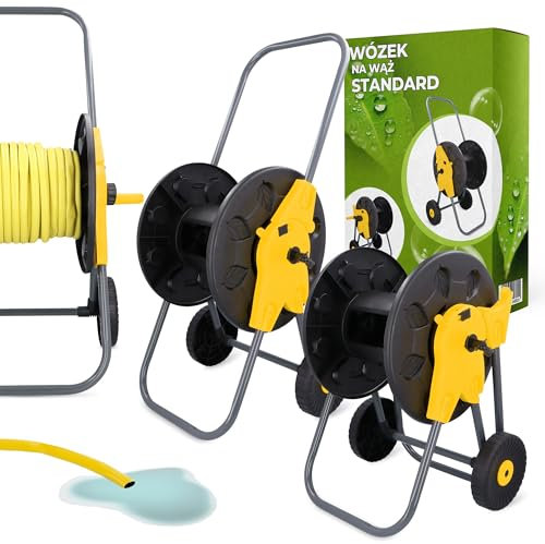 Carrello Avvolgitubo da Giardino 60 m con Bobina Avvolgibile Supporto con Ruote Manico Portatile Cavalletto Avvolgitore Robusto Antigroviglio Leggero e Durevole Ideale per Grandi Giardini