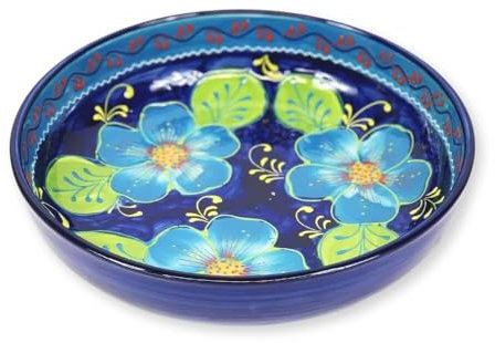 Verano Spanish Ceramics Classic Spanish Hand Painted Large Food Bowl - Decorative Home Kitchen Restaurant Café Dining Décor Dishware Tableware Sharing Fruit Salad Food Serving Dish - 30cm Blue Flower