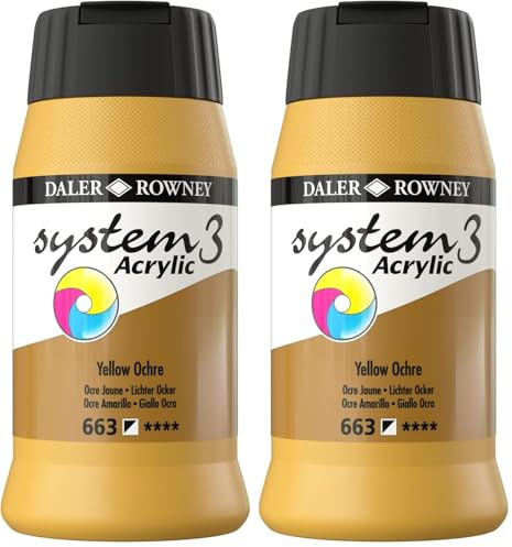 Daler Rowney System3 Acrylic Paint, Plastic Pot, 16.91oz - 500 ml, Yellow Ochre (Pack of 2)