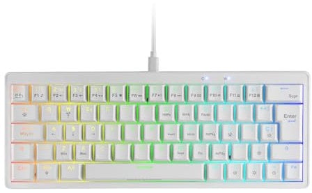 Mars Gaming MKMINIPRO, Clavier mécanique Ultra-Compact 60%, commutateurs mécaniques Hot-Swappable, éclairage RGB Chrome, Clavier Gaming Antighosting, Multiplateforme, Switch Marron, Italien, Blanc