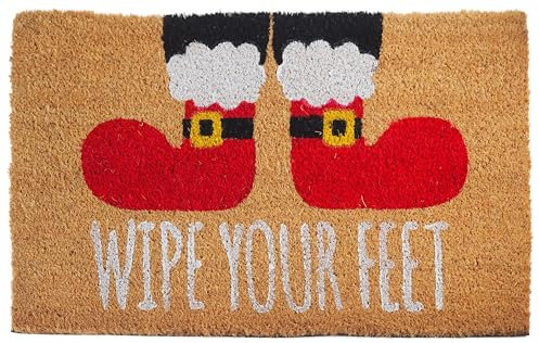 SiL Interiors Christmas Coir Door Mat Non Slip 60 x 40cm - Wipe Your Feet Santa Boot Design