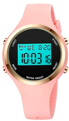 XCZAP Women’s Digital Sports Watch Waterproof LED Display Wristwatch with Alarm, Stopwatch Backlight Lightweight PU Strap, Ideal for Girls, Teens Outdoor Fitness (C-Pink-2)