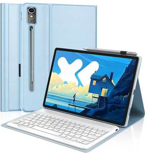 IVEOPPE Teclado para Lenovo Idea Tab Pro 12.7 2025 - Funda Teclado Español Bluetooth Magnético Desmontable para Lenovo Idea Tab Pro 12.7 Pulgadas 2025, Azul Cielo