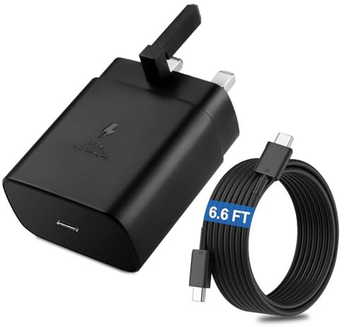 Einlike 45W Super Fast Charger USB C Plug for Samsung Galaxy S25, S24, S23, S22 Ultra, Z Flip6, Fold6, Flip5, Fold5, A54, Tab S10, S9, S8, Google Pixel 9, PPS Charger with 6.6ft 5A Type-C Cable, Black