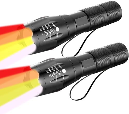 LIAISIMI Linterna LED 4 en 1, con rojo, amarillo, naranja, blanco, recargable, linterna multifuncional, con linterna impermeable de enfoque ajustable 4 modos de luz de llenado de fotos (2 Pack)