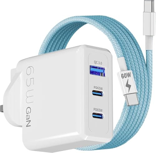 DN Technology 65W Charger for OPPO Find X8 Pro / X5 Lite Pro / Reno13f / 13 Pro / Reno12f / Reno11 / A80 / A60 / Pad 3 Charger Power Adapter GaN Super Fast Charger Plug+60W USB C to C Cable (Blue)
