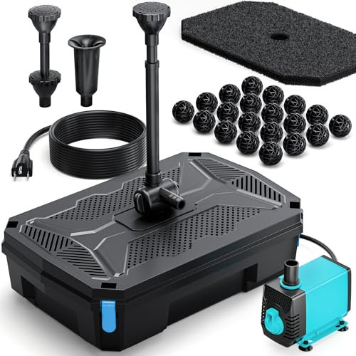 POPOSOAP - Koi Teichfilterbrunnen Kit mit UV-Klärer, 660GPH/40W Teichpumpe und Filter-Kit für Außenteiche, Teichreinigung