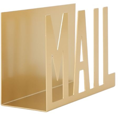 Metal Mail Organizer Holder for Desk, Stylish Hollow Design Desktop Mail Rack for Bills,Letters,Papers Ideal As Housewarming, Wedding Gifts (Gold)
