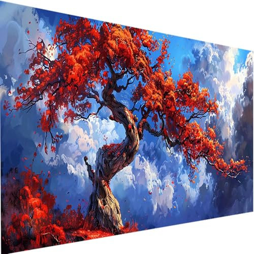 Malen Nach Zahlen Erwachsene Baum Des Lebens, Malen Nach Zahlen Bastelset Erwachsene, DIY Malen Nach Zahlen Kinder Landschaft mit Pinseln Handgemalt Ölgemälde Set für Haus Deko mit Rahmen 80x160cm b-C