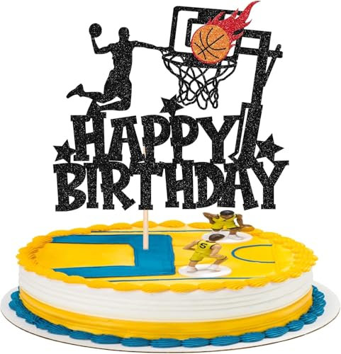 1 Stück Basketball Tortendeko Basketball Thema Happy Birthday Cake Topper Player Slam Dunk Basketball Kuchen Deko für Basketball Sport Thema Geburtstag Baby Dusche Kuchen Dekorationen Schwarz