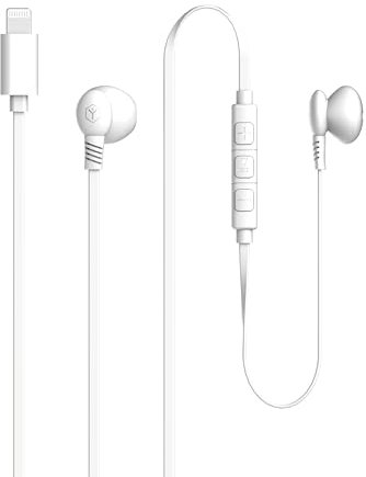 RYGHT – L-Buds – Ecouteurs filaires Lightning – Câble Plat d’1 mètre, Son stéréo Clair et équilibré, Microphone intégré – Blanc