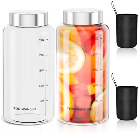 27oz/800ml Glass Juice Bottles with Lid–Glass Shaker Bottle for Protein Mixes,Leakproof Water Bottle for Juicing, Smoothies,Dry Foods,Travel&Gym–Reusable,Microwave&Dishwasher Safe (2 Pieces)