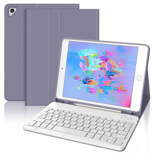 FOGARI Teclado para iPad 6/5 Generación 2018/2017, iPad Air 2/1 2014/2013, Funda para iPad 9.7 Pulgadas con Español Ñ Teclado Bluetooth Wireless, Púrpura