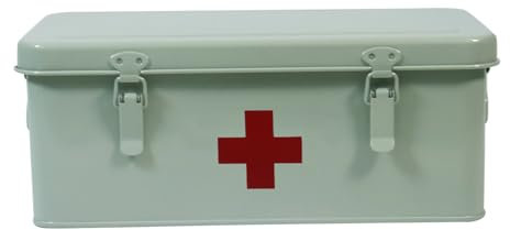Xbopetda First Aid Medicine Box, First Aid Kit Supplies Bin, Metal Medicine Storage Tin, First Aid Empty Box with Safety Lock for Home Emergency Tool Set-Green