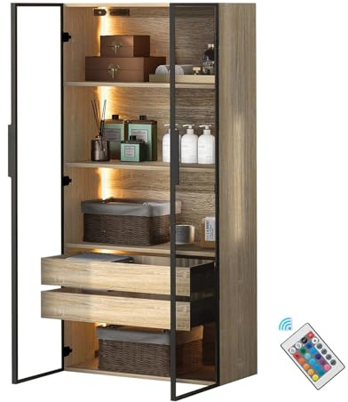 Taoplay Highboard Hochschrank für Wohnzimmer & Flur, Vitrinenschrank mit Stauraum - Moderner Schrank, Holz