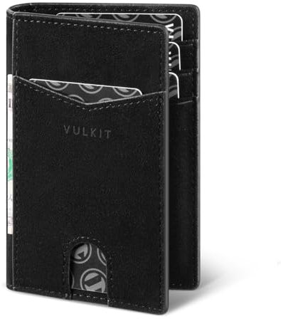 VULKIT Men's Slim Alcantara Leather RFID Blocking Credit Card Holder Wallets Minimalist 10 Slots for Bank Cards or Banknotes