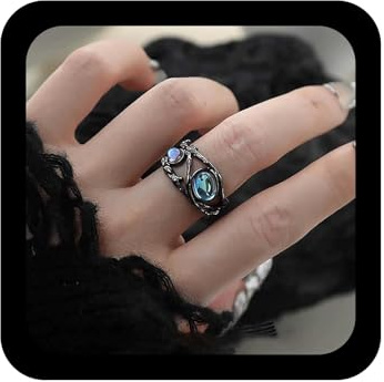 Cybche Vintage Mondstein Geburtsstein Ring Schwarz Einstellbar Offen Oval Edelstein Ring Gothic Halloween Hohl Opal Knöchel Finger Ringe Statement Schmuck Für Frauen