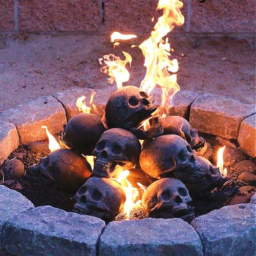 Juego de cráneo de cerámica de madera de Halloween para chimeneas de bioetanol, troncos de , chimenea, chimenea de etanol, hoguera de alcohol, 8 x 8 x 6 cm, 1 unidad