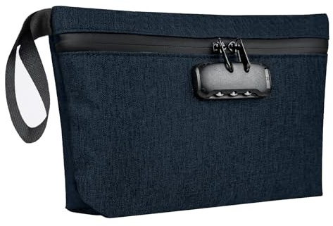 Skywolkite 32x19cm wasserdichte Brieftasche mit Zahlenschloss Carbonfutter | Geruchssichere Aufbewahrungstasche aus robustem Material schuetzt Bargeld Reisepass Dokumente und Zertifikate Farbe Blau