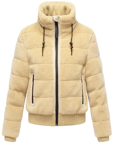 Navahoo Damen warme Plüschjacke Teddy-Fleecejacke Schneepuder 14 | Länge: hüftlang | Wärmegrad 2 von 3 – wärmend | hochfloriges weiches Material | hoher Kragen