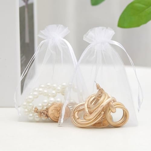 JONASHER Organza-Beutel mit Kordelzug, für Schmuck, Uhr, Geschenk, Netzbeutel für Süßigkeiten, Hochzeit, Party, Weihnachten, Obstschutz, Garten, Netzabdeckungen, Weiß, 30 x 40 cm, 100 Stück