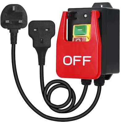230V 18A Single Phase On/Off Switch: Emergency Stop Button 150cm Wiring, Electromagnetic Pressure Switch with Socket Black Mechanical Switches for Milling Machines Table saw and Other Equipment