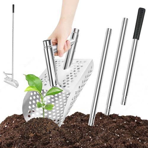 Setaccio per Sabbia per la Spiaggia | Screening rapido a Manico telescopico - Setaccio a Pavimento e Pala - per velocizzare Rapidamente Il Giardinaggio screening Roccia Terra Compost