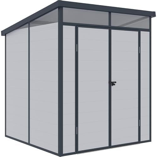 Jôbu Abri de Jardin en Résine 3,24m² | Gris Clair, Toit Plat Skylight, Structure Aluminium | Rangement Extérieur avec Plancher Inclus et Double Porte