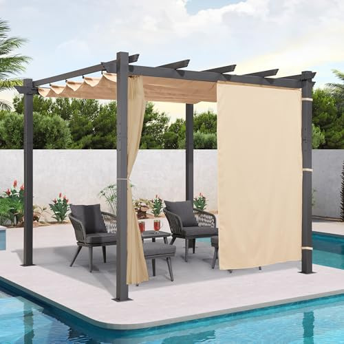 PURPLE LEAF Pergola Seitenwände für 3 x 3 m Pavillon, mit Ösen und Stange, Blick- und Windschutz, Vorhang Satz von 2 Panels, Beige