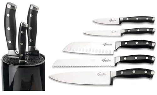 LagostinaSet di 5 Coltelli Professionali, Manici Neri Bullonati, Lame in Acciaio Inox, Senza Ceppo
