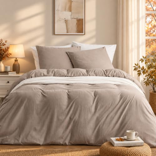 Duvetnova Bettwäsche 240x220 Braun Superweiche Gewaschene Mikrofaser Baumwollähnlich ÖKO-TEX 1 Bettbezug 240x220 cm + 2 Kissenbezüge 65x65 cm - alle mit Reißverschluss Braune Bettwäsche