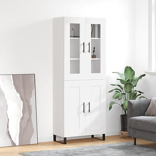 Mimdixy Esszimmer Schrank Eckschrank Küche,Highboard Weiß 69,5x34x180 cm Holzwerkstoff,Eckschrank für Küche,Wohnzimmer,Flur und Esszimmer
