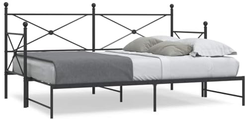 QZZCED Diwan mit Nest ohne Matratze, Schwarz, 90 x 200 cm, Stahlrahmen, Lattenrost, Stauraum, Schlafsofa 2-in-1, ausziehbar für Wohnzimmer, Klappmöbel und Bett
