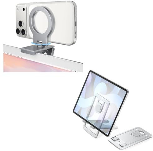 Itramax Continuity Camera Mount 360° Adjustable iPhone Webcam Holder for iMac Monitor 1-Pack & Foldable Adjustable Tablet Stand for Desk iPad iPhone Kindle 1-Pack