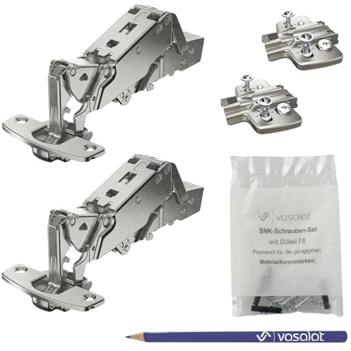 Hettich Weitwinkelscharniere TH52 Sensys 2x Weitwinkel Scharniere 8657 aufliegend Öffnungswinkel 165 Grad zum Anschrauben mit Grundplatten