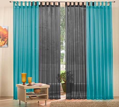 Gardinen Set, 2 x Schlaufenschal Voile, transparent, 245x140, Türkis, 2 x Schlaufenschal Voile, transparent, 245x140, Schwarz, 6100061000