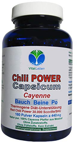 Red Chili Fat-BURNER CAPSAICIN 180 Kapseln BAUCH BEINE PO Fettbrenner POWER-Diät Unterstützung & (Fett) Stoffwechsel. OHNE Zusatzstoffe 26595-180