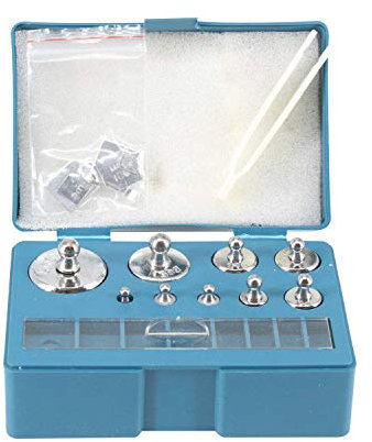 Trimming Shop Box of 17-piece, 200 grams Calibration Weight Set with Tweezers, Chrome Plated Stainless Steel Weights for Precision Calibration on Digital and Pocket Scales for Jewelry